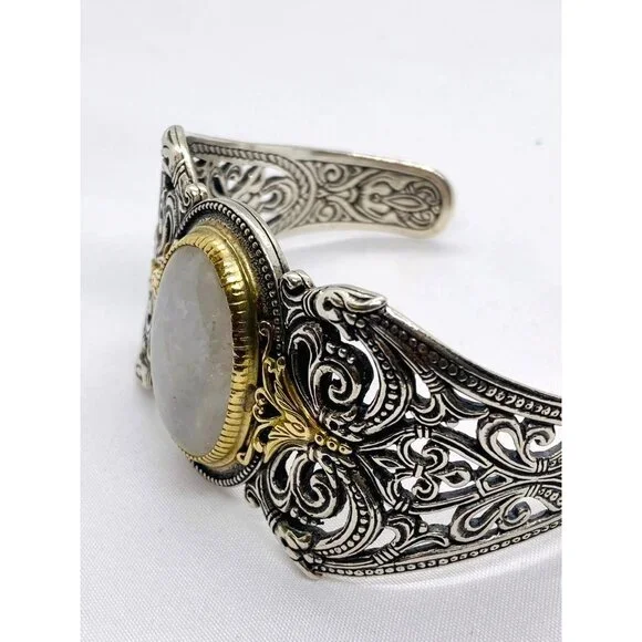 Konstantino Sterling Silver 925 18K 750 White Stone Cuff Bracelet 7.5" - Picture 9 of 10